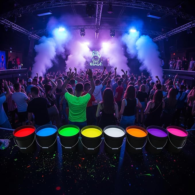 milo UV Neon Pink Washable Party Paint | 5 Gallon Bucket | Bulk Fluorescent Party Paint for Rave, Events, Concerts | Glows UV in Black Light | Made in USA | Safe for Skin, Washable, and Non Toxic