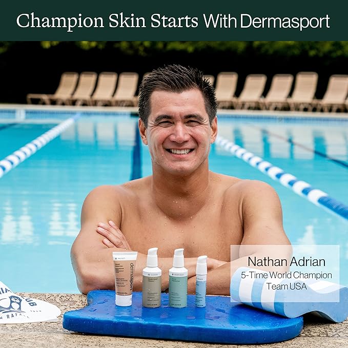 Dermasport Complete Skin Care Set for Athletes - Sport Sunscreen SPF 50, Facial Moisturizer, Eye Cream for Dark Circles, Facial Cleanser - All-in-One Natural Facial Care Solution for Healthy Skin