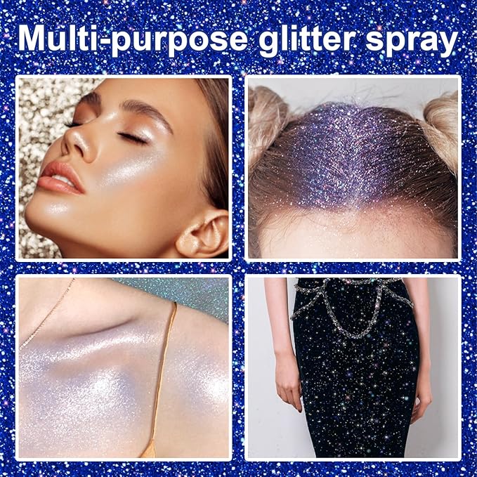 Hair and Body Glitter Spray, 1PC Sparkling Blue Hair Glitter Extra Fine Face Shimmer Powder for Clothes, Festival Loose Sparkle Powder for Rave Clothes Nail Art Easter Halloween Crafts (Blue)