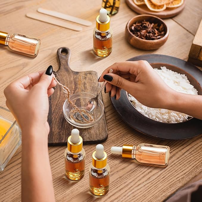 100 Pcs Mini Glass Oil Dropper Bottle Bulk, Clear Essential Small Empty Bottles Sample Containers Perfume Liquid Vials with Cap for Traveling (15 ml,Gold)