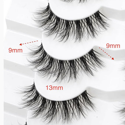 3D Clear Band False EyeLashes C/D Curl Soft Faux Mink Lashes Natural Look Cat Eye Fake lashes Short Russian Strip Lashes 7 Pairs-Happy Heartbeat(No.213)