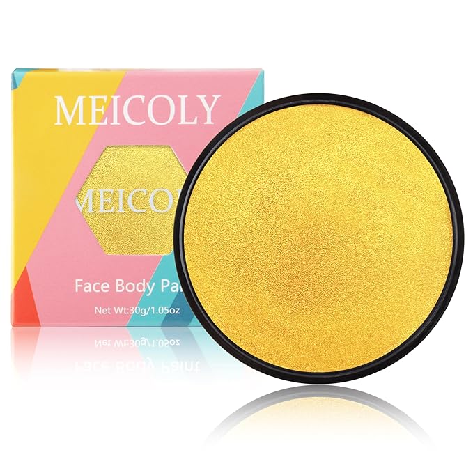 MEICOLY Gold Face Body Paint,Water Based Washable Body Paint,Face Paint for Kids and Adults,Professional Golden Face Painting for Halloween SFX Special Effects Cosplay Makeup