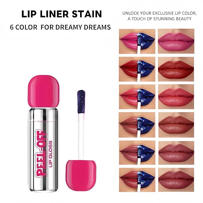 Peel-Off Lip Liner Stain Set | 2 Color Long-Lasting Waterproof Lip Tint, Transfer-Proof Matte Highly Pigmented Color Lip Gloss Longwear Pigmented (NEON ROSE/DMNE, Set1)