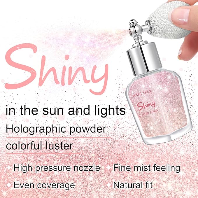 Hair and Body Glitter Spray, Shimmering Powder Sparkle Powder Makeup, Glitter Loose Sparkle Makeup for Body Highlighter,Festival Prom Rave Accessories (Pink)
