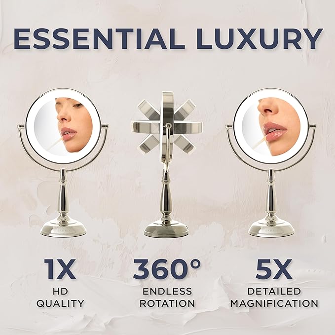 Zadro 11" Makeup Mirror with Lights and Magnification Dimmable Touch LED Lighted Makeup Mirror with Magnification (Large | 11" x 17" | 5X/1X, Polished Nickel)