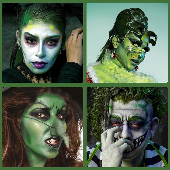 Green Oil Based Face Paint Foundation, Professional Green Greasepaint for St. Patrick's Day, Halloween Face Body Paint for Witch Shrek Hulk Goblin SFX Costume Makeup