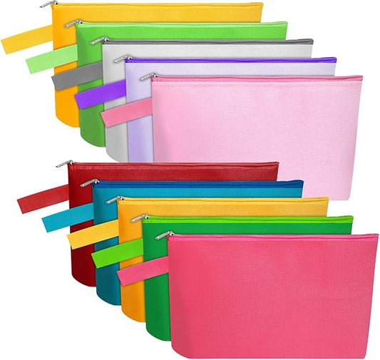 10 Pieces Cotton Canvas Makeup Bag with Bottom and Strap, Multi-Purpose Cosmetic Bag with Zipper Travel Toiletry Pouch, Blank DIY Craft Bag Pencil Bag (Multicolor 02, M) (MN-WB07)