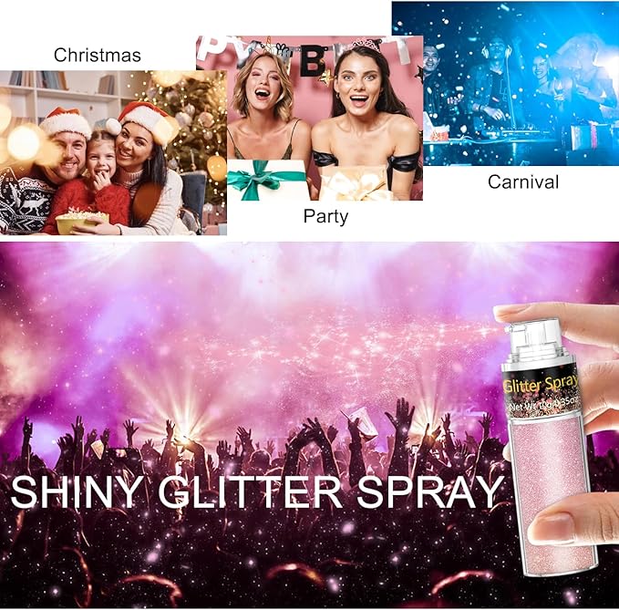 Hair and Body Glitter Spray, 1PC Sparkling Pink Glitter Dry Powder Makeup for Clothes, Festival Rave Prom Loose Sparkle Powder,Holographic Ultra Fine Resin Glitters for Crafts(Pink)