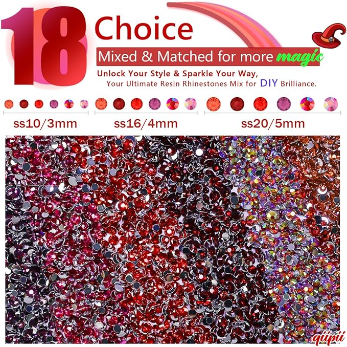 6 Bags Colorful Rose & Red Series Resin Rhinestones for Bedazzling Crafting 3mm 4mm 5mm Mix Flatback Stones Gems Diamonds Crystals for Nails Face Eyes Makeup Crafts Tumblers Bottles Clothes