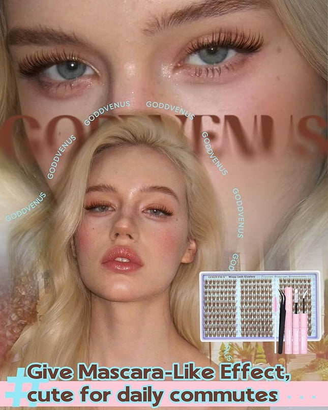 Wispy Lash Clusters Kit Mascara-like Brown Eyelash Clusters Natural Cluster Eyelash Extensions Kit 10-16mm False Eyelashes Individual Lashes C Curl Lash Extension Kit For DIY