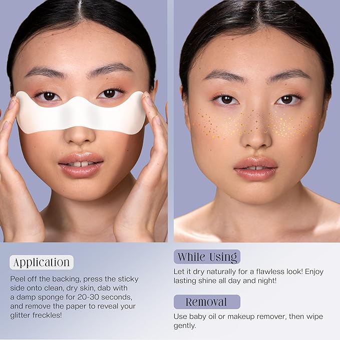 Glitter Freckles Face Tattoo, 10 Pcs Gold Face Glitter Freckles for Women, Festival Outfits for Women Rave Accessories Fake Tattoos, Sparkle Makeup Patches, Waterproof Speckles Patches,Mini Makeup