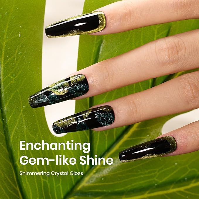 Beetles Olive Green Cat Eye Gel Nail Polish, 15ML Holographic Glitter Magnetic Soak Off UV Nail Art Manicure Gifts for Women