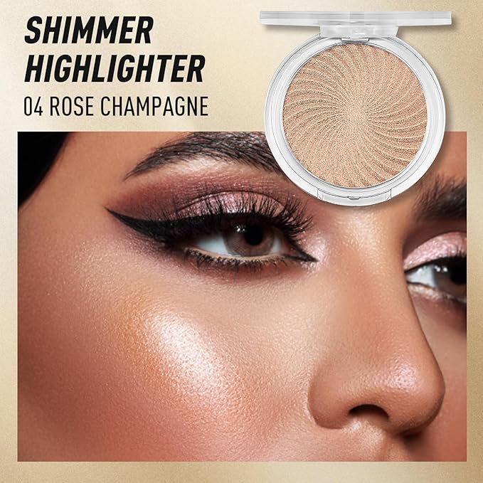 Highlighter Makeup Palette Face Body Shimmer Glitter Illuminator Highlighter Make up Kit Long Lasting Highly Pigmented Highlighters Makeup Palette #4 Rose Champagne