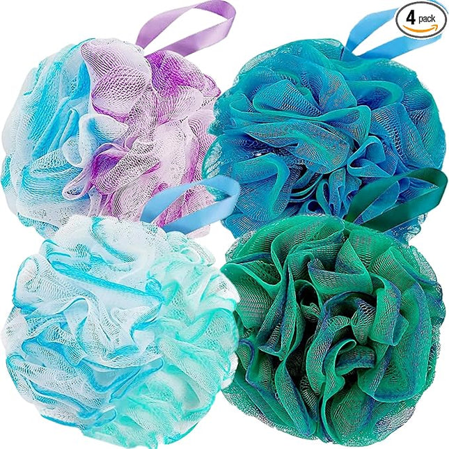 Fu Store Loofah Sponge Shower Loofahs 80g Bath Sponges Mesh Balls 4 Colors Body Scrubber Exfoliator Wash Back Scrubber Bathroom Men Women 4 Pack Scrubbers Cleaning Bathing Accessories