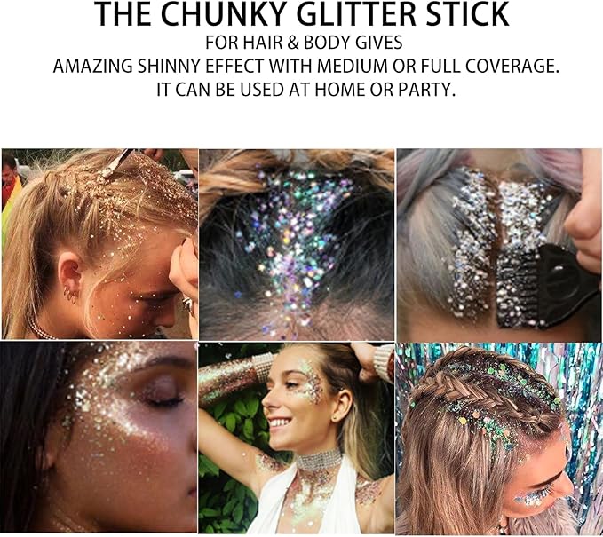 MEICOLY Green Face Glitter Stick,St Patricks Day Accessories,Irish St Patricks Day Outfit for Women,Face Body Hair Glitter for Women Kids,Rave Festival Mermaid Chunky Green Makeup for Mardi Gras