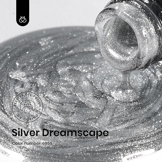 Beetles Cat Eye Gel Nail Polish, 1 Pcs 9ml Sliver Glitter Cat Eye Sliver Dreamscape with Magnet Soak Off LED Nail Manicure DIY Art Home Salon Gifts for Women