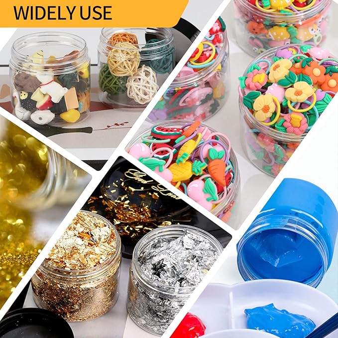 EkkoVla 40 Pack 6 oz Clear Plastic Jars Wide Mouth Round Containers with Black Lids BPA FREE, Empty Multi-use Refillable Storage Jar with Airtight Lid for Cosmetics Beauty Products