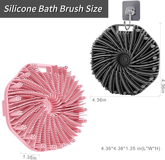 2Pcs Silicone Body Scrubber,Exfoliating Body Scrubbers for use in Shower,Silicone Body Brush for Showering and Anti-Slippery Handles for All Skin Types,Eco Friendly Shower Scrubber for Body (Pink)