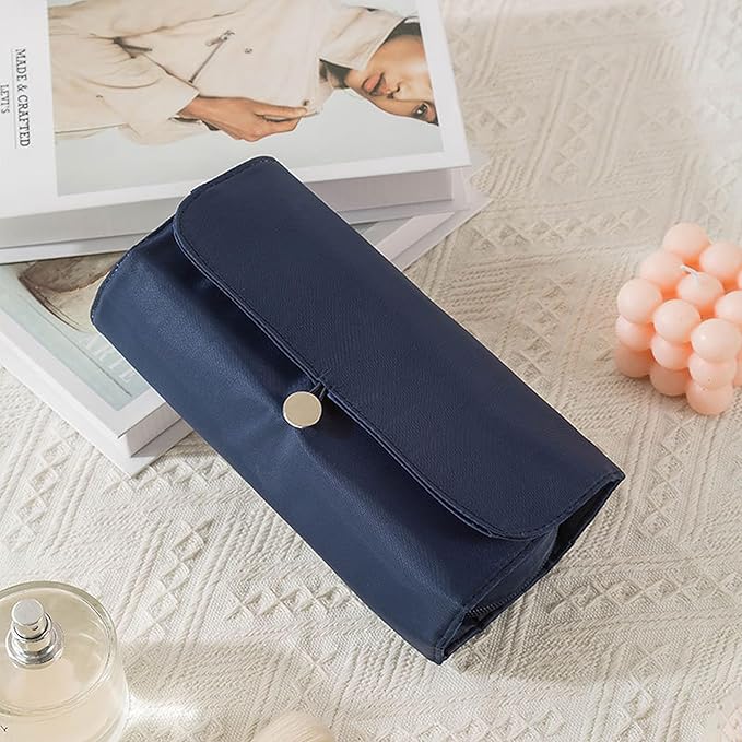Makeup Brush Bag, Travel Makeup Brush Case Makeup Brush Holder Organizer Cosmetic Bag Portable Roll Up Brush Storage Bag for Makeup Brushes and Cosmetic Essentials (Dark Blue)