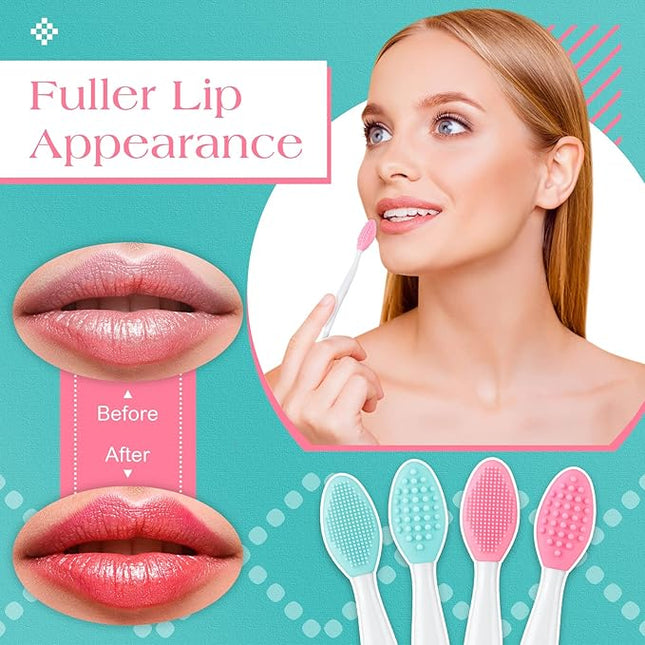 Patelai 24 Pcs Lip Scrub Brush Silicone Lip Scrubber Exfoliator with Container Double Sided Soft Cleansing Brush Tool for Men Women Lightening Dark Lips(Pink, Green)