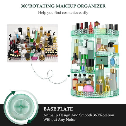 360 Degree Rotating Makeup Organizer, Extra Large Capacity Organizador De Maquillaje, Removable DIY 7 Layers Cosmetics Organizer, Acrylic Perfume Organizer for Vanity Countertop (Green)