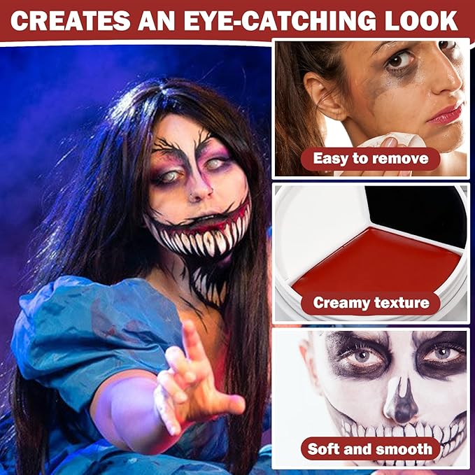 Clown Makeup Kit White Black Red Face Body Paint, Halloween Makeup Kit Face Paint for Professional Halloween Joker SFX Makeup Cosplay Vampire Eye Black Football Baseball Sports Makeup