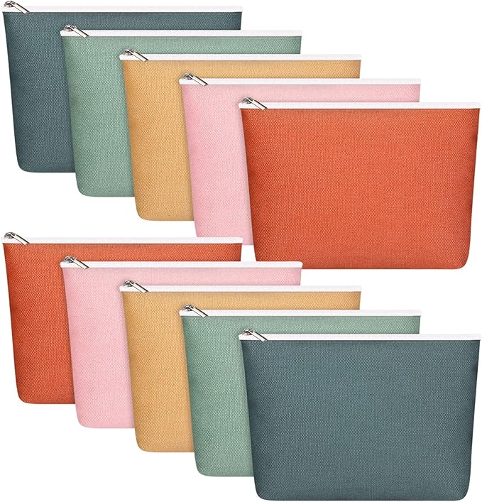 Reginary 10 Pcs Canvas Makeup Bags Bulk for Women Blank DIY Pencil Pouch Travel Toiletry Cosmetics Bags Gift for Christmas Breast Cancer Awareness Thanksgiving Wedding Nurses Teacher(Boho Color)