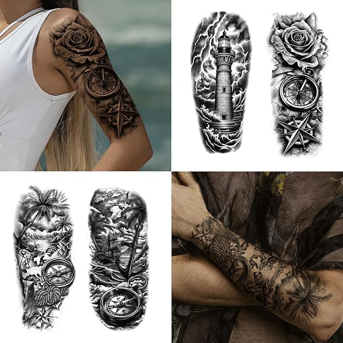 77 Sheets Pirate Temporary Tattoos Adult,Captain Anchor Compass Sailboat Tattoos, Pirate Ships Flag Skull Crossbones Sailor Fake Tattoo for Costume, Halloween Fake Arm Tattoos for Men Women Kids