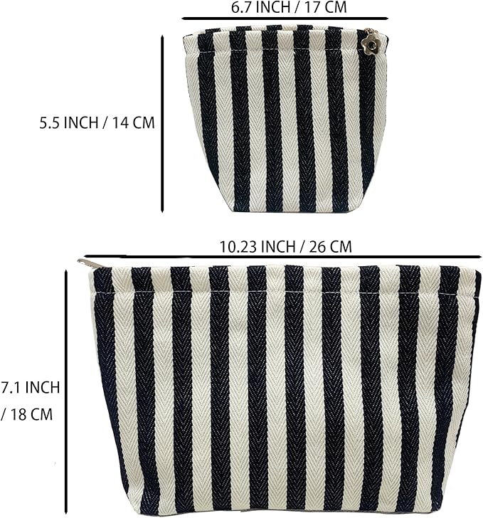2 Pcs Makeup Bags, Large Cosmetic Bag Travel Toiletry Bag Organizer for Women, Embroidery Craft, Stripe Makeup Bag Small Cosmetic Pouch Purse with Zipper Gifts for Girls Teen