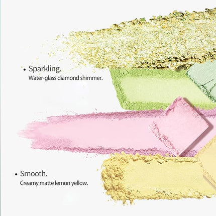 16-Color Eyeshadow Palette Lime Cream Edition - Crease-Proof & Blendable,Pastel Spring Tones with Multi-Texture Shimmers for Daily Wear, Dating (#14Flipped)