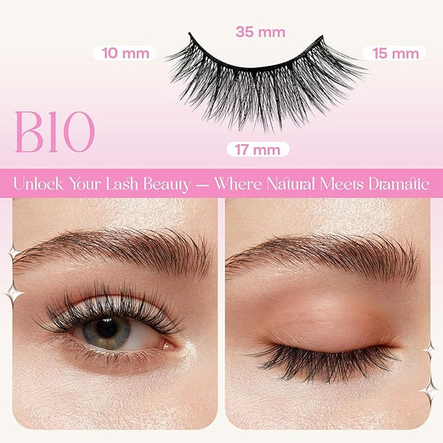 CALAILIS Self Adhesive Eyelashes 5 Pairs Natural Look Press On Lashes No Glue Need Eyelashes Reusable Wispy Self-adhesive False Lashes with Replacement Adhesive Strips (B10)