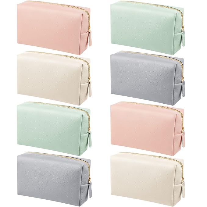 8 Pcs Makeup Bag Pu Leather Cosmetic Pouch Waterproof Small Toiletry Bag Portable Cosmetic Organizer Water Resistant Storage Purse for Lady Women Daily Storage Travel Organizer (Soft Colors,Medium)