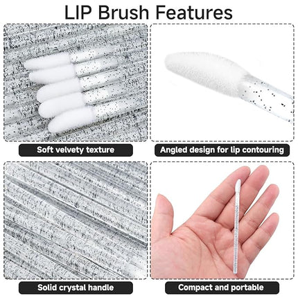 100PCS Glitter Crystal Lip Brush, Disposable Lip Brushes Lip Gloss Applicators Lipstick Gloss Wands Applicator Perfect Makeup Tool Kits (Black)