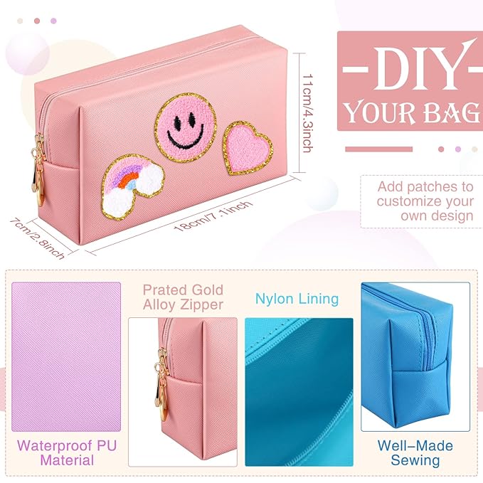 Sanwuta 9 Pcs Makeup Bags Bulk PU Double Zippers Cosmetic Bag Makeup Toiletry Pouch Portable Travel Organizers Case for Women Bachelorette Party End of The Year Bridesmaid Gift(Vintage Colors)