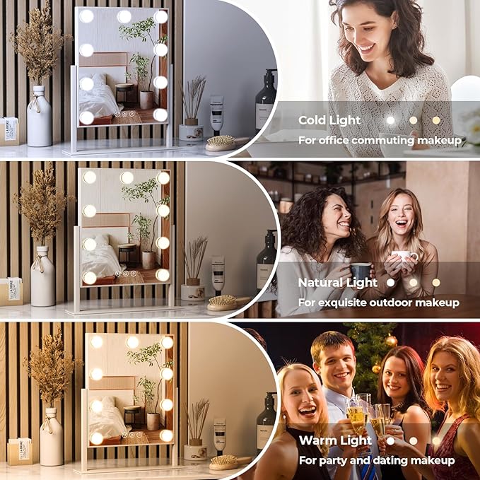 ZL ZELing Vanity Mirror with Lights,Makeup Mirror with Lights,10X Magnification,Light up Mirrors with Smart Touch 3 Colors Dimmable,Mirror with Lights with 360° Rotation