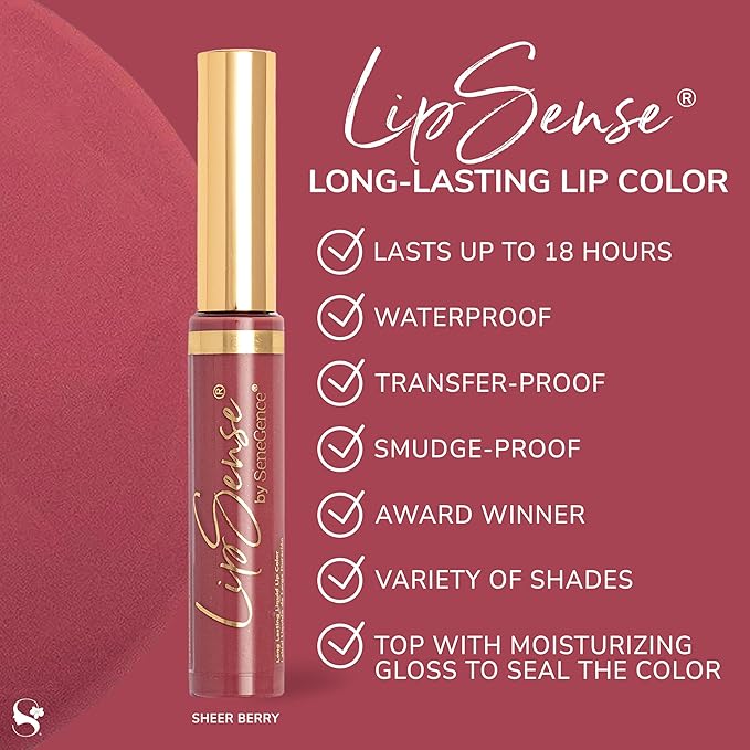 SeneGence LipSense Sheer Berry Liquid Lipstick and Glossy Clear Lip Gloss Duo – 18HR Wear, Hydrating, Waterproof, Transfer-Proof