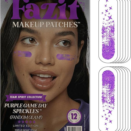 Fazit Makeup Patches - Purple Game Day Speckles - Glow Up Make-Up Patches - Cute Glitter Makeup Accessories for Women - Cosmetic Glitter for Face