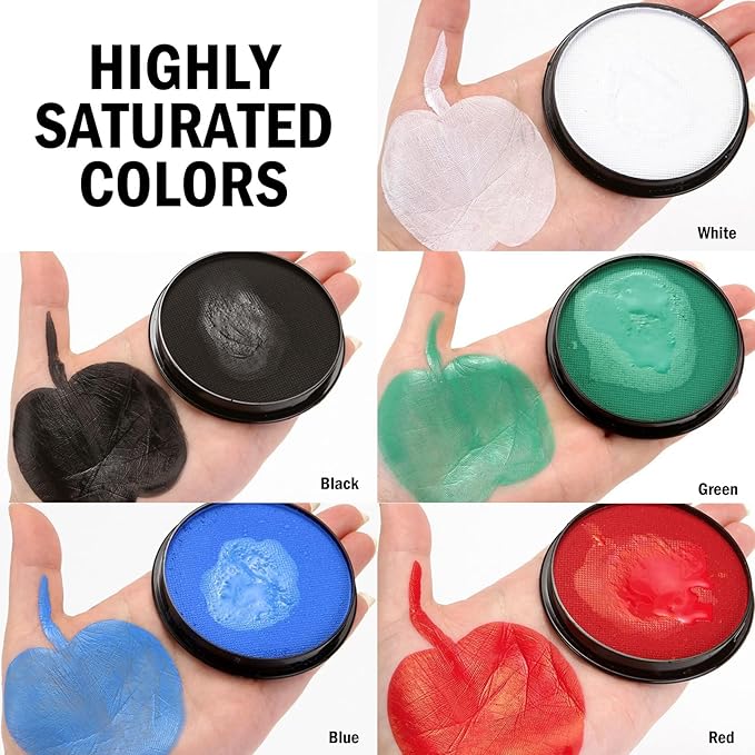 White Black Blue Foundation Face Body Paint, Halloween Makeup Face Painting Kit with Painting Brushes and Makeup Sponge for Kids & Adults Halloween The Smurfs Avatar Elf Cosplay Party-30g