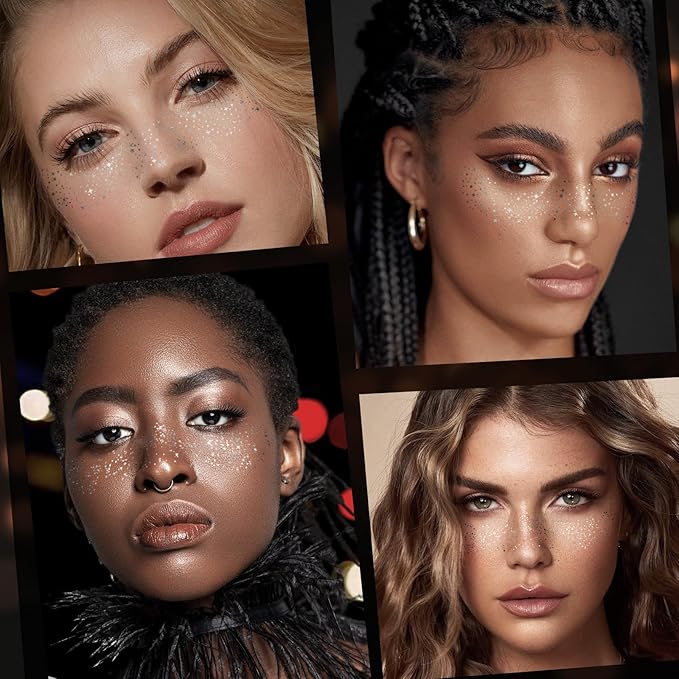 24 PCS Silver Glitter Freckle Tattoos, Glitter Freckle Face Temporary Tattoo, Glitter Face Makeup Accessories, Easy to Remove, Waterproof, 2 Designs