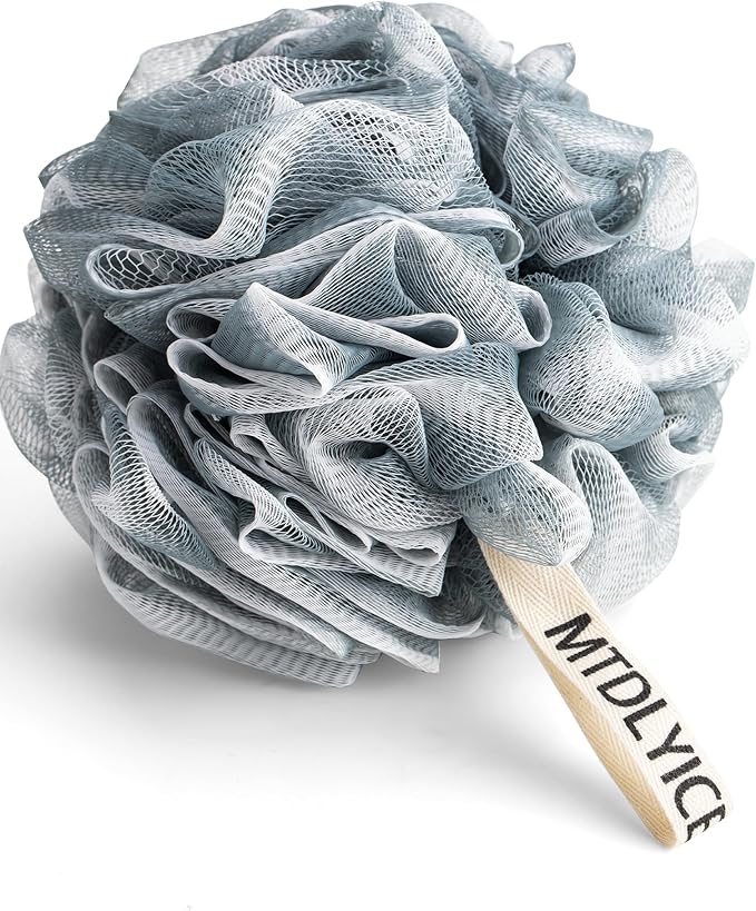 Loofah Sponge, XXL Large Loofah 100g 4 Pack, Bath Sponge Soft Mesh Shower Loofah for Men, Body Scrub, Shower Pouf Bath Accessories, for Body Wash, Soap (Blue Gray)