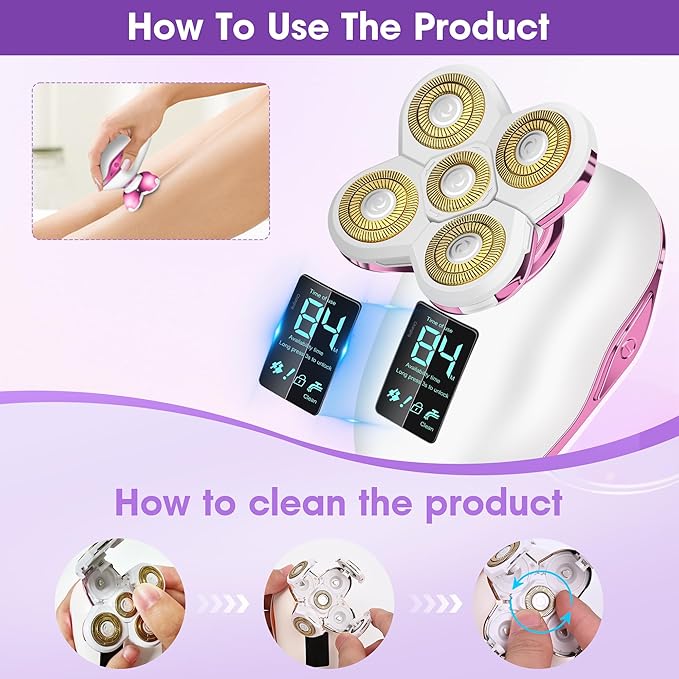 Electric Razors for Women Legs：5D Magnetic Detachable Head Flawless Razor-IPX7 Waterproof Wet Dry Cordless Trimmer-USB Rechargeable Travel Kit