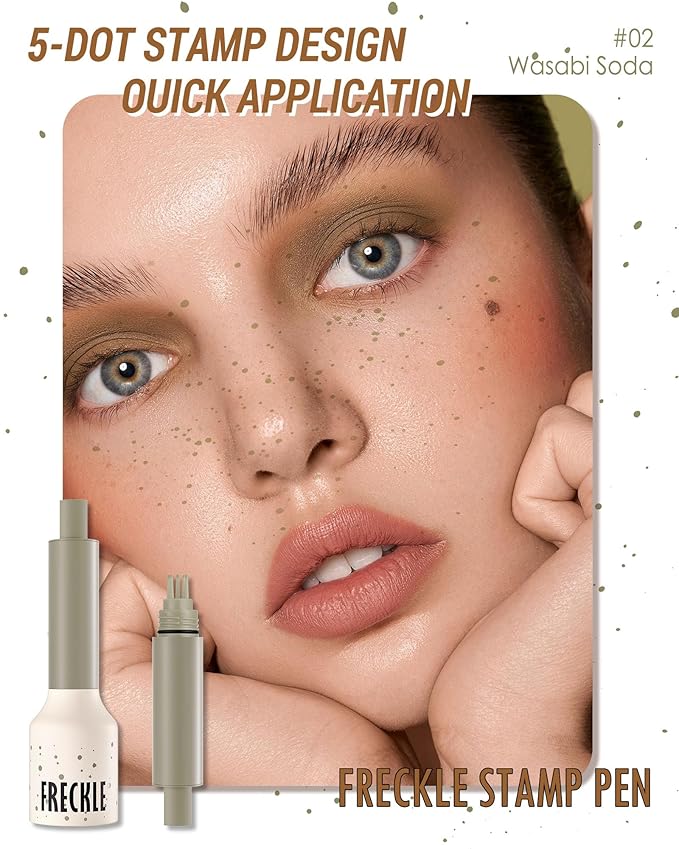 Freckle Stamp Cushion, Vivid Natural Faux Freckles Pen, Long Lasting Waterproof Quick Dry Lifelike Fake Freckle Stamp Pencil, Get Sun-kissed Stars Makeup in One Press, Makeup Gift for Women Girl-02