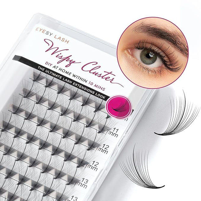 DIY Wispy Individual Lash Clusters 96pcs 20D D Curl 0.07 9-16mm Mixed Lengths - Eyelash Clusters Wispy Volume Natural Look Eyelash Extension at Home by Eyesy Lash