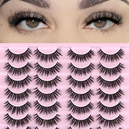 FARRED Lashes Natural Look Short Cat Eye Natural Lashes Fluffy Wispy False Eyelashes 14 Pairs Faux Mink Strip Eye Lashes Pack for Daily Makeup (F7 | 6-15mm)