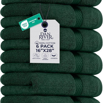 DAN RIVER 6-Pack Premium Hand Towels (16x28 Inches) - 100% Cotton, Ultra Soft, Lightweight, Highly Absorbent Towels for Bathroom, Spa, Gym, Salon, Hotel, and Travel - Hunter Green