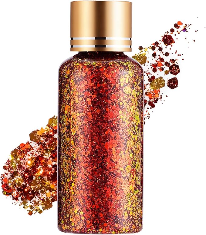 Maple Red Face Body Hair Glitter Gel for Women and Kids, Holographic Chunky Color Changing Glitter Gel Lasting Sparkling Shimmer Makeup for Christmas Party Festival Rave Accessories, 1oz