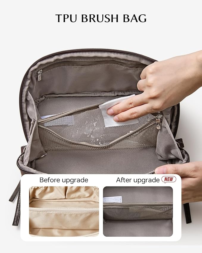 EACHY Travel Makeup Bag, Large Toiletry Bag for Women, Flat-Opening Organizer Pouch with Compartments