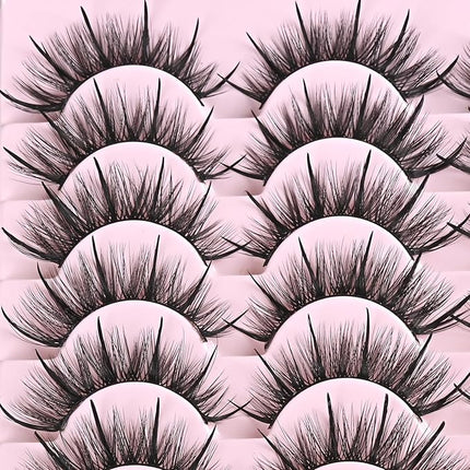 FARRED Wispy Lashes Hybrid Mink Eyelashes 14 Pairs Short Cat Eye Natural Fluffy False Eyelashes Faux Mink Strip Eye Lashes Pack for Daily Makeup (F17 | 8-16 mm)