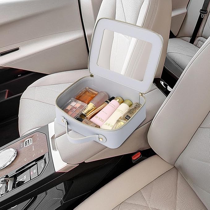 Pinkmik Clear Makeup Bag for Women Waterproof Travel Cosmetics and Toiletries Case Portable Makeup Oaganizer Bag Clear Car Bag with Zipper (Gray, M+L)