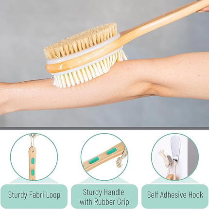 Slick Double Sided Shower Brush - Back Scrubber, Bath Brush Long Handle